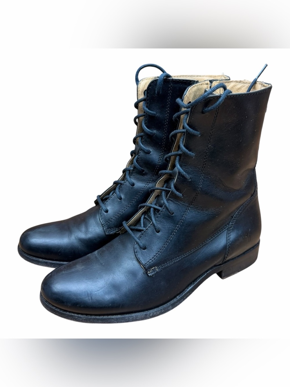 FRYE Melissa women size 8 Lace Up Mid Calf Ankle black Leather Boots